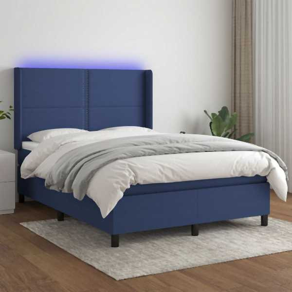 vidaXL Boxspringbett mit Matratze & LED Blau 140x190 cm Stoff, 3138235