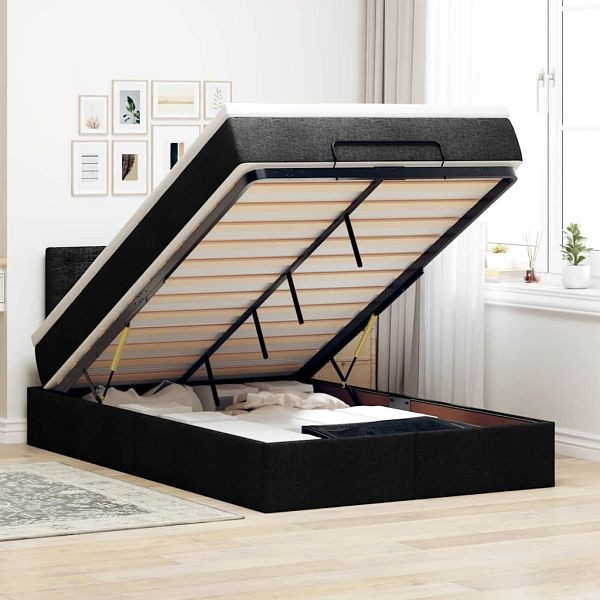 vidaXL Ottomane Bett mit Matratze & LEDs Schwarz 120x190 cm Stoff, 3312459