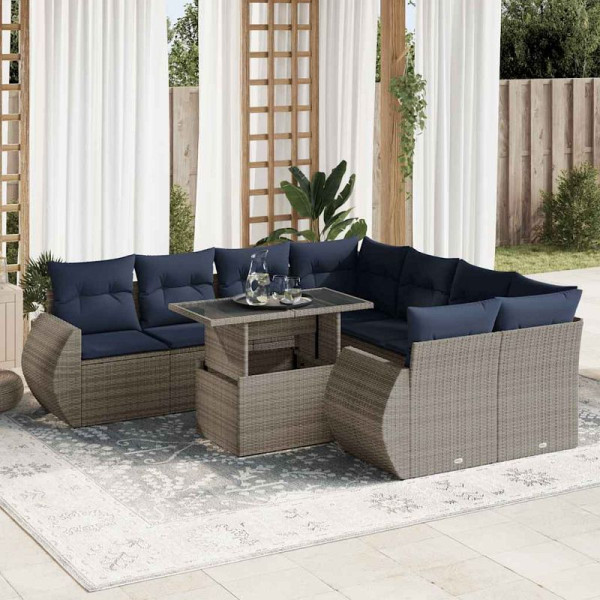 vidaXL 9-teilige Garten-Sofagarnitur mit Kissen Grau Poly Rattan Akazie, 3326612