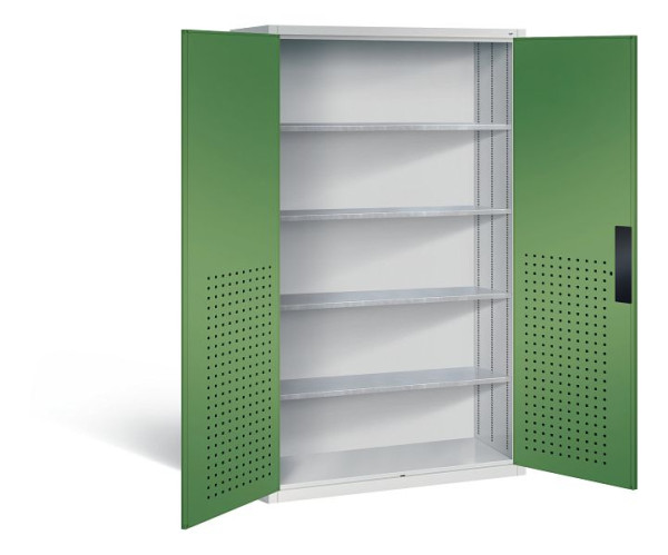 C+P Magazinschrank Serie 13, H1950xB1100xT535mm, Farbe: Lichtgrau / Resedagrün, Muldengriff, 130276-613 S10029