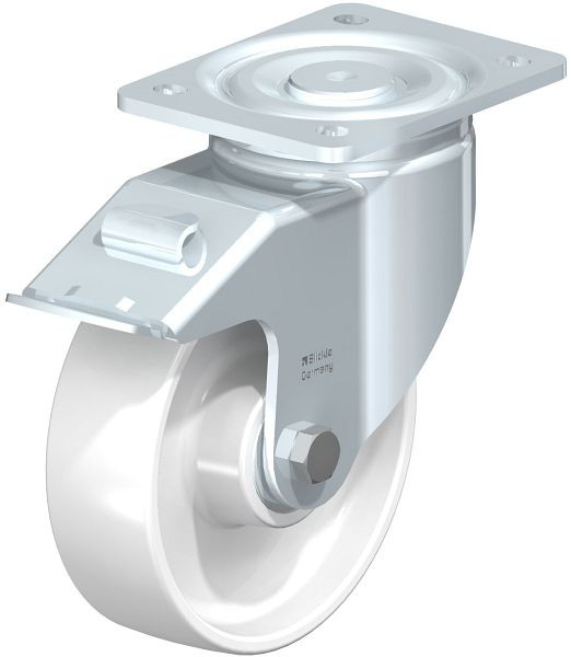 Blickle LH-PO 160K-FI Stahlblech-Lenkrolle, Schwerlast-Ausführung, mit Anschraubplatte & Feststeller, Polyamid, Weiß, 580423