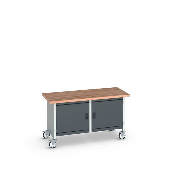 bott cubio Kastenwerkbank mobil, 2 Türen, 2 Ablagen, Rotbuche-Arbeitsplatte, BxTxH: 1500x750x840mm, RAL 7035/7016, Anthrazitgrau, 41002098.19V