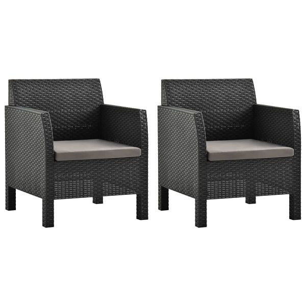 vidaXL Gartenstühle mit Kissen 2 Stück PP Rattan Anthrazit, 3079666