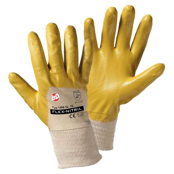 L+D FLEX-NITRIL Handschuhe mit Strickbund, gelb EN 388:2016 Cat II, silikonfrei hergestellt, Größe: 9, VE: 144 Paar, 1496-9