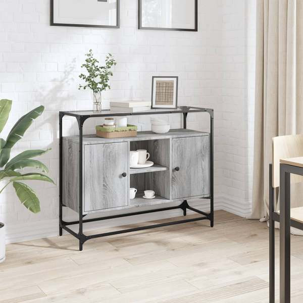 vidaXL Sideboard mit Glasplatte Grau Sonoma 98x35x81 cm Holzwerkstoff, 846072