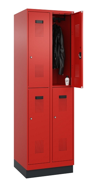 C+P Doppelstöckiger Spind Evolo PLUS, mit Sockel, 4 Fächer, 1950x600x500mm, 3020, Zylinderschloss, 049320-20 S10052