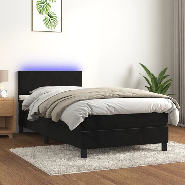 vidaXL Boxspringbett mit Matratze & LED Schwarz 80x200 cm Samt, 3134251