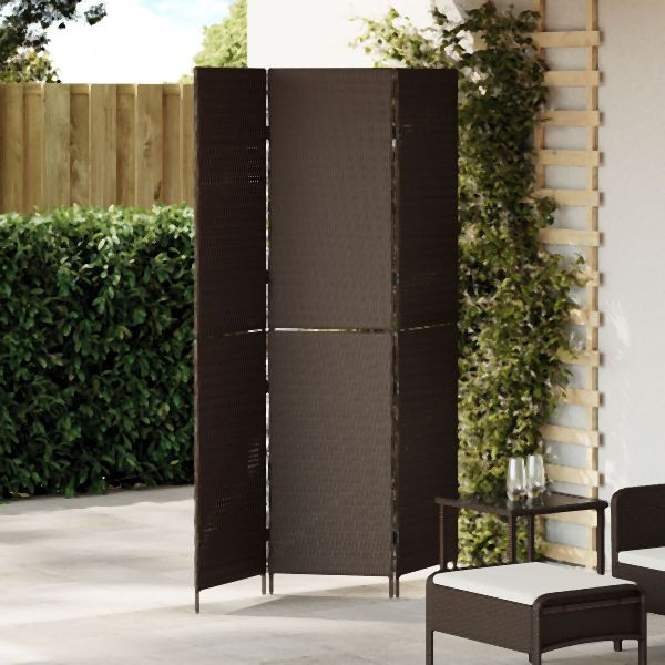 vidaXL Raumteiler 3 Paneele Faltbar Braun 146x180 cm Poly Rattan, 42003669