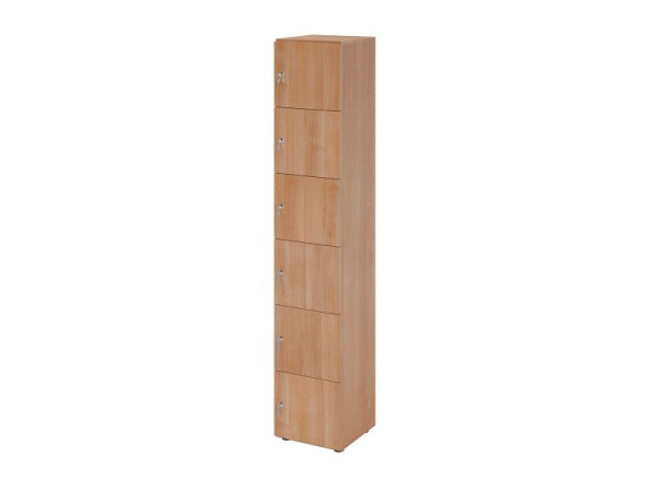 Hammerbacher Schließfachschrank schmal 6OH, 6 Türen mit Schloss, Korpus: Nussbaum, Türen: Nussbaum, 40 x 40 x 215,6 cm (BxTxH), V264L6/N/N/DS