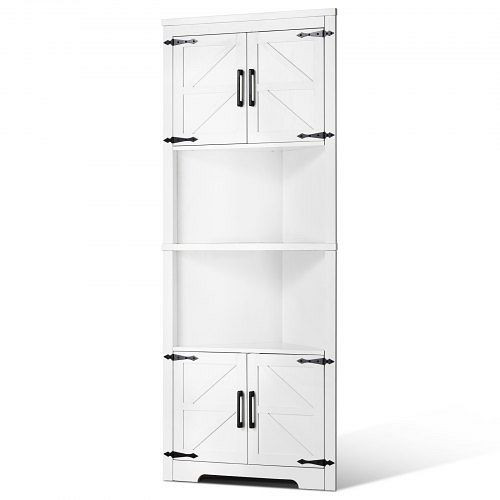 VEVOR Eckschrank 171 cm hoch, 6-stufig, mit 4 Holztüren und verstellbaren Regalen, freistehend, weiß, SJSNJSNJGD684LBBOV0