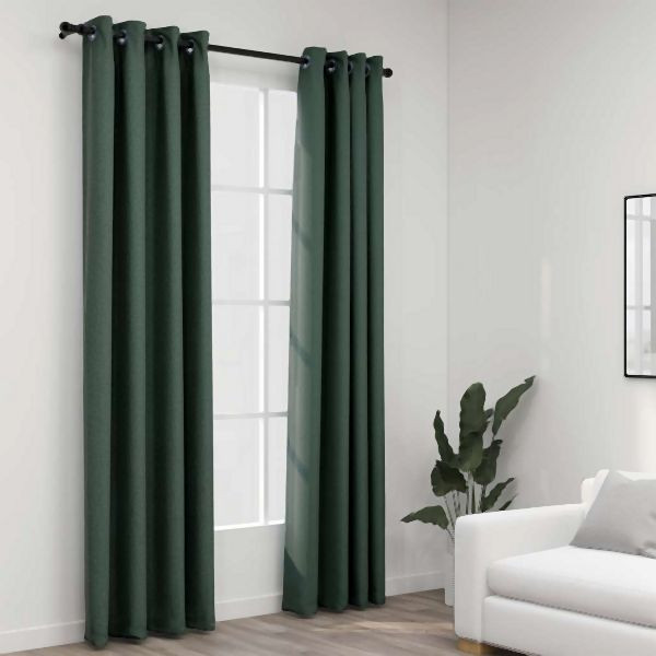 vidaXL Verdunkelungsvorhänge Ösen Leinenoptik 2 Stück Grün 140x245 cm, 321186