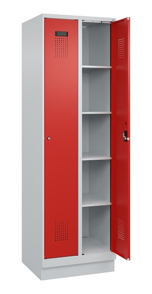 C+P Wäsche-Spind Evolo PLUS, mit Sockel, 2 Abteile, 1950x600x500mm, 7035/3020, Verschluss Zylinderschloss, Ablageböden 8, 049020-20B S10032