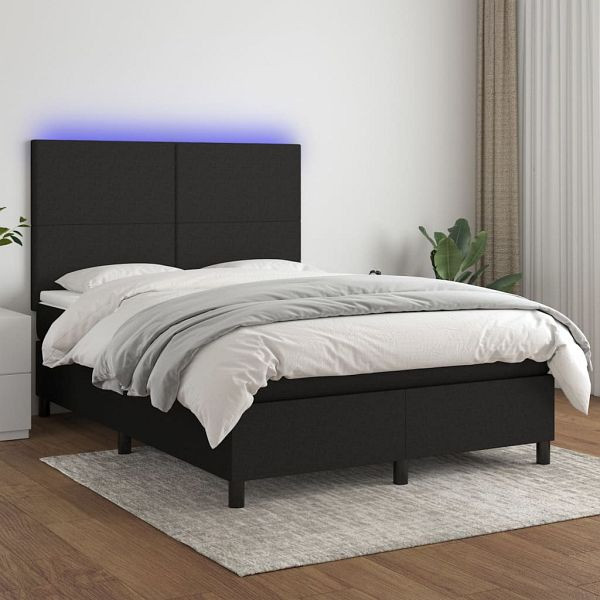 vidaXL Boxspringbett mit Matratze & LED Schwarz 140x200 cm Stoff, 3134719