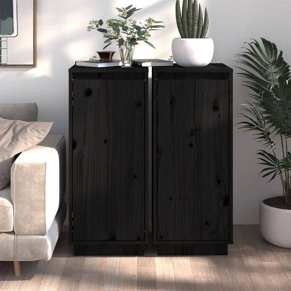 vidaXL Sideboards 2 Stück Schwarz 31,5x34x75 cm Massivholz Kiefer, 813359