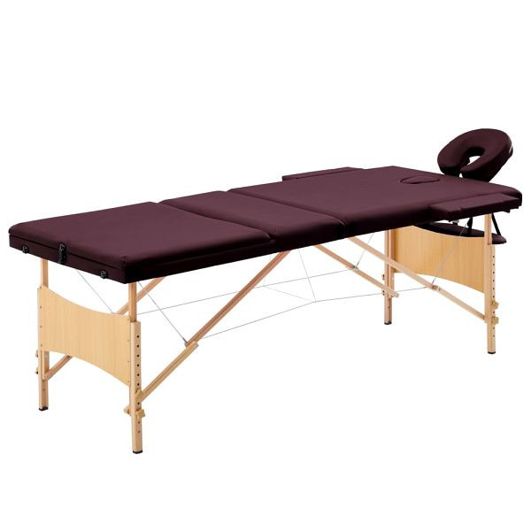 vidaXL Massageliege Klappbar 3-Zonen mit Holzgestell Bordeaux-Lila, 110190