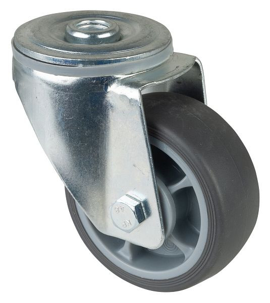 BS Rollen Transportrolle Lenkrolle, thermoplastisches Gummirad grau, Kugellager, Rückenloch, Durchmesser: 80 mm, VE: 4 Stück, L101.A85.082