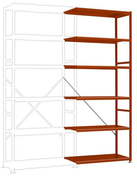 Manuflex Fachboden-Steckregal Color Anbauregal mit 6 Stahlböden, HxBxT = 2500 x 1000 x 300 mm, rotorange, RP1351.2001