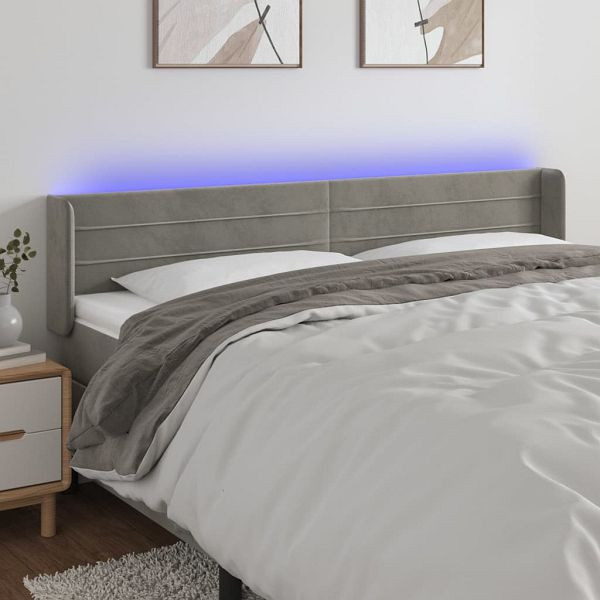 vidaXL LED Kopfteil Hellgrau 183x16x78/88 cm Samt, 3123436