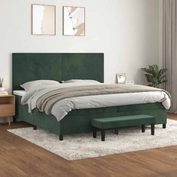 vidaXL Boxspringbett mit Matratze Dunkelgrün 200x200 cm Samt, 3137746