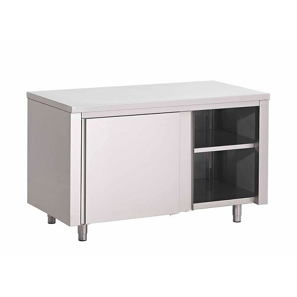 Gastro-Inox Edelstahl AISI 430 Arbeitsschrank mit Schiebetüren, 1900x600x850mm, verstärkt mit 18 mm dicker, beschichteter Spanplatte, 302.038