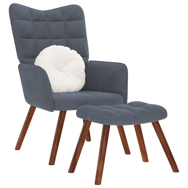 vidaXL Relaxsessel mit Hocker Dunkelgrau Samt, 4016822, 8721158362476