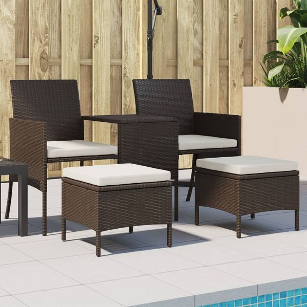 vidaXL Gartensofa 2-Sitzer mit Tisch und Hockern Braun Poly Rattan, 317625