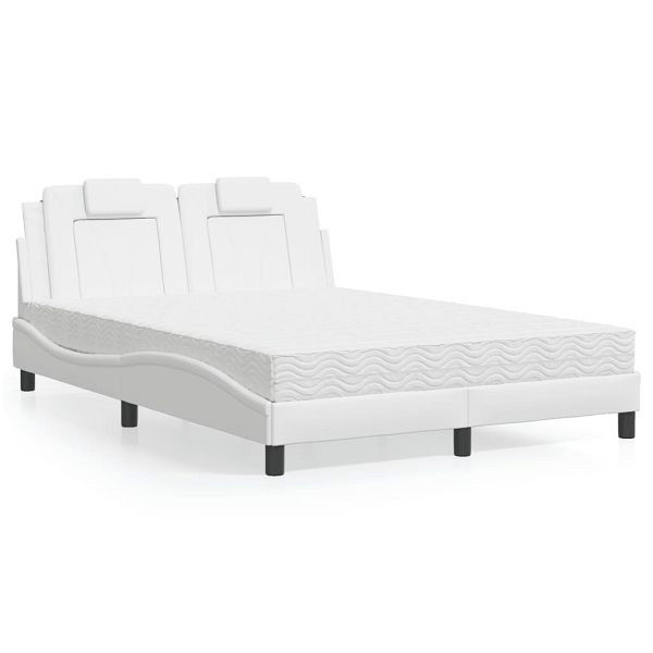 vidaXL Bett mit Matratze Weiß 120x200 cm Kunstleder, 3208783