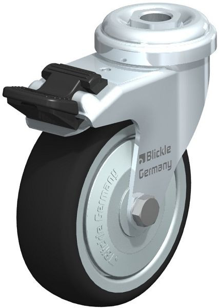 Blickle LRA-PATH 75K-FI-FK Apparate-Lenkrolle mit Rückenloch & Feststeller, Thermoplastisches Polyurethan, Grau, 757097
