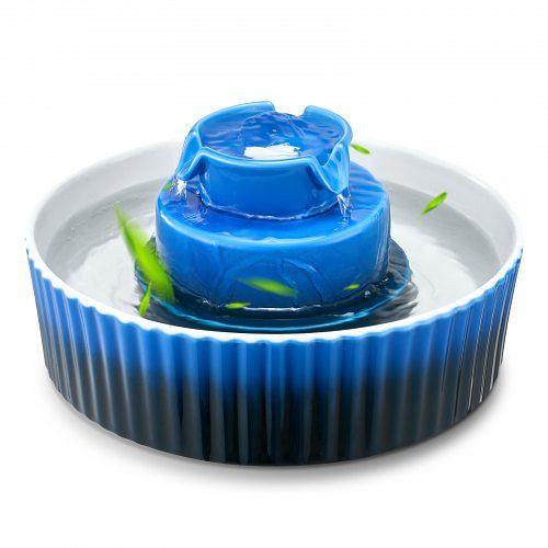 VEVOR Katzenbrunnen 2,1 L, Keramik, leise Pumpe, 360°-Zugang, Filtersystem, für Haustiere, Blau, φ240x130 mm, CWYSJLSTC21L4NKHW001V2