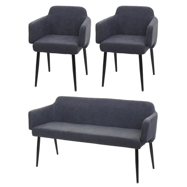 Mendler Esszimmer-Set HWC-L13, 2er-Set Stuhl+Sitzbank Esszimmergruppe Sitzgruppe Esszimmergarnitur, Stoff/Textil, anthrazit, 98084+2x98073