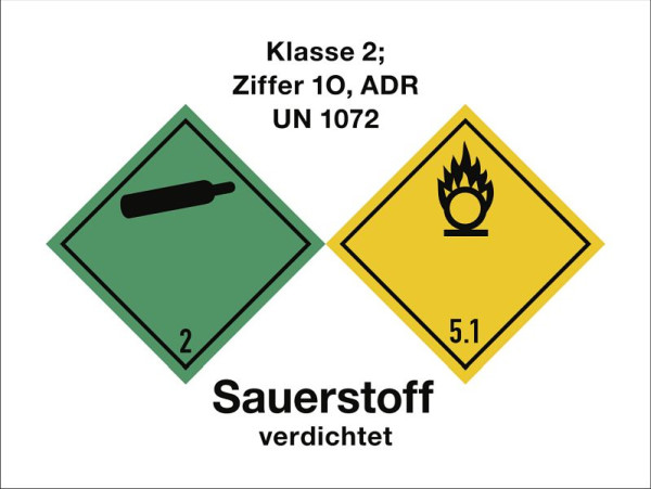 Moedel Gefahrzettel Klasse 2 - Sauerstoff verdichtet, Folie, 100x75 mm, VE: 250 Stück/Rolle, 65976