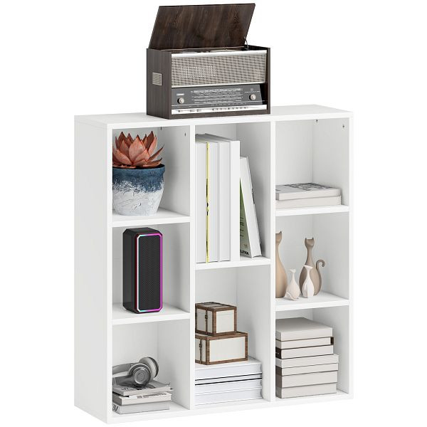 HOMCOM 3-Ebenen-Bücherregal, 8 Fächer, Spanplatte, Aufbewahrungsregal, Weiß, 836-597V91WT