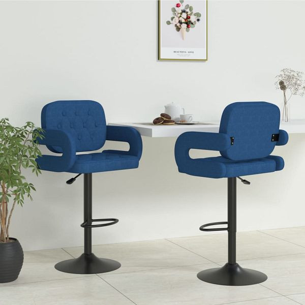 vidaXL Barhocker 2 Stk. Blau Stoff, Glas Wein, Happen Essen, 335621