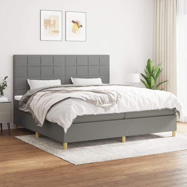 vidaXL Boxspringbett mit Matratze Dunkelgrau 200x200 cm Stoff, 3142362