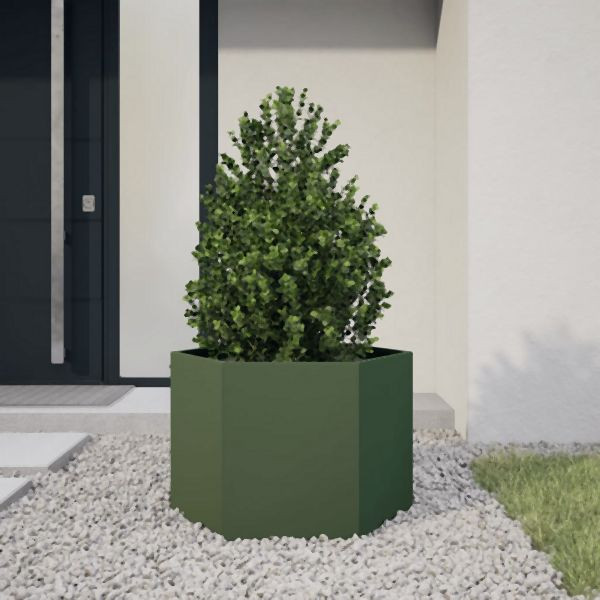 vidaXL Pflanzkübel Olivgrün Sechseckig 69x60x45 Stahl, 851125