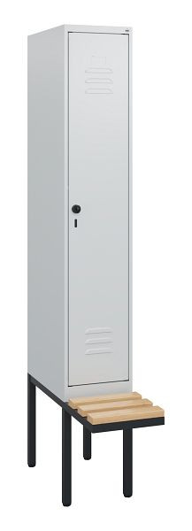 C+P Umkleidespind Classic PLUS, 1950x300x815mm, 7035/7035, Drehriegel, Buche-Sitzleisten, 0800405-10 S10009