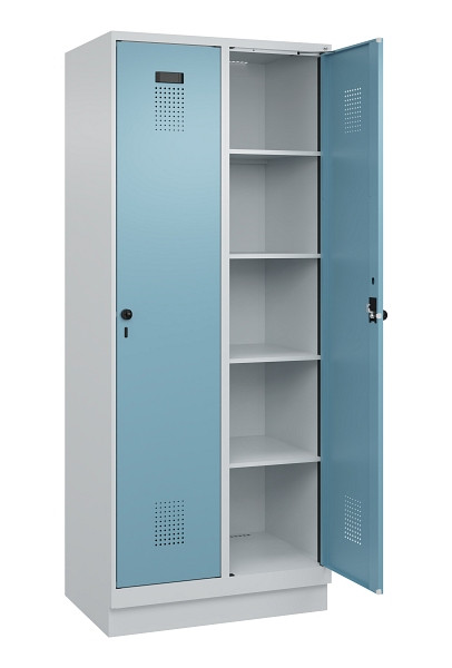 C+P Wäsche-Spind Evolo PLUS, mit Sockel, 2 Abteile, 1950x800x500mm, 7035/0010, Verschluss Drehriegel, Ablageböden 8, 049020-22B S10009