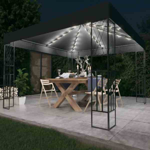 vidaXL Pavillon mit LED-Lichterkette 3x3 m Anthrazit Stoff, 3070327