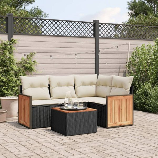vidaXL 5-teilig Garten-Sofagarnitur mit Kissen Schwarz Poly Rattan, 3227617