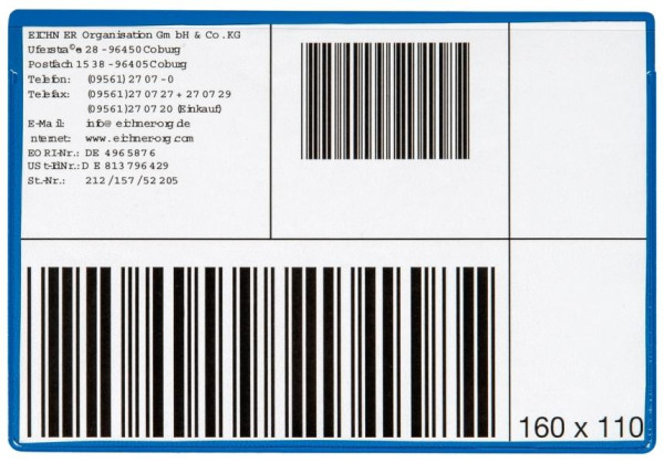 Eichner PVC-Magnettaschen, transparent/blau, Format: ca. 160 x 110 mm, VE: 10 Stück, 9218-04190
