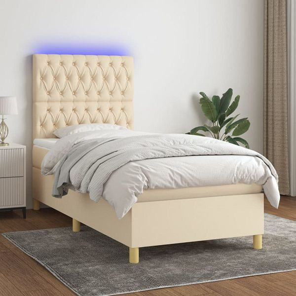 vidaXL Boxspringbett mit Matratze & LED Creme 100x200 cm Stoff, 3135658