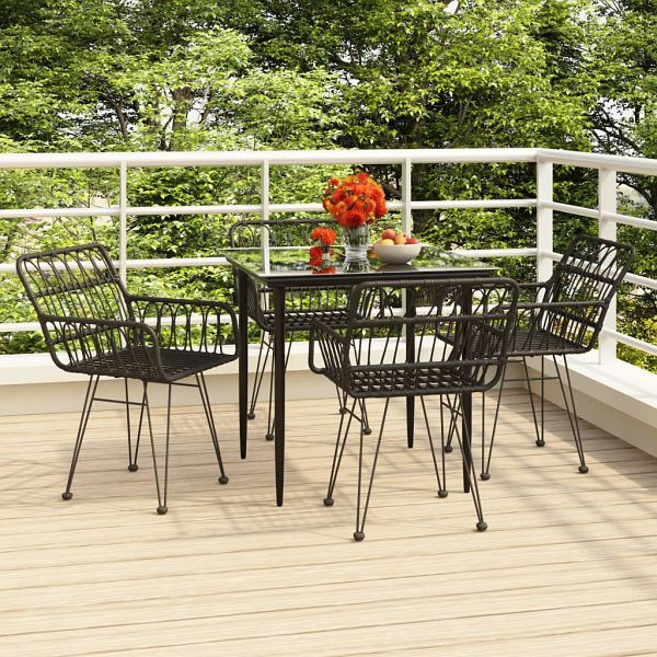 vidaXL 5-teilig Garten-Essgruppe Schwarz Poly Rattan, 3157853