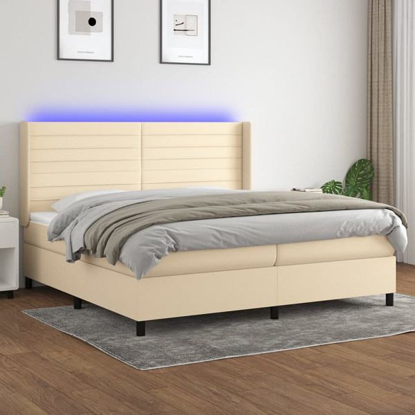 vidaXL Boxspringbett mit Matratze & LED Creme 200x200 cm Stoff, 3138426