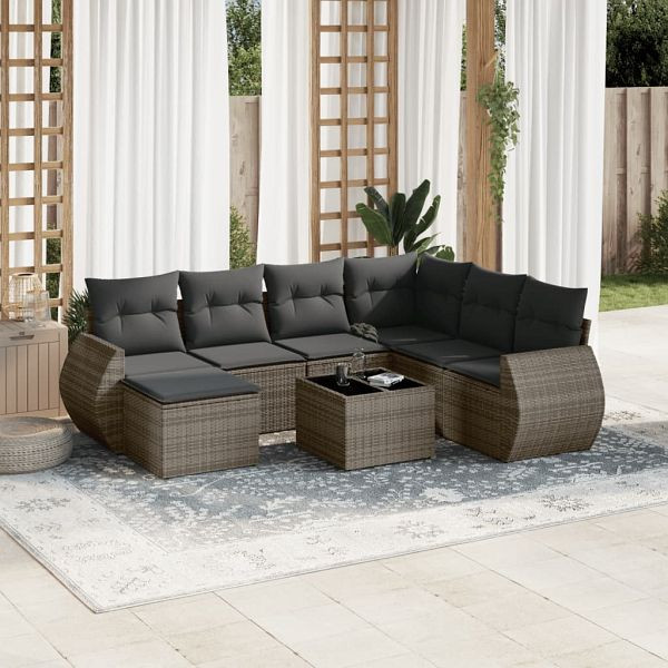 vidaXL 8-teilig Garten-Sofagarnitur mit Kissen Grau Poly Rattan, 3221709