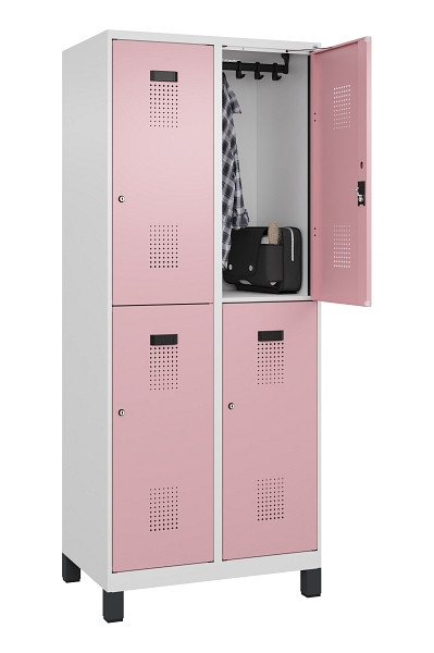 C+P Doppelstöckiger Spind Evolo PLUS, mit Füßen, 4 Fächer, 1950x800x500mm, 9016, Frontfarbe RAL 3015 Hellrosa, Zylinderschloss, 049310-22 S10045