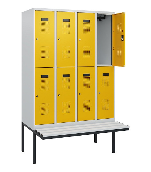 C+P Doppelstock-Spind Evolo PLUS, Bank, 8 Fächer, 1950x1200x815mm, 7035/1004, Zylinderschloss, Sitzfläche Kunststoff, 0493405-40 S10135