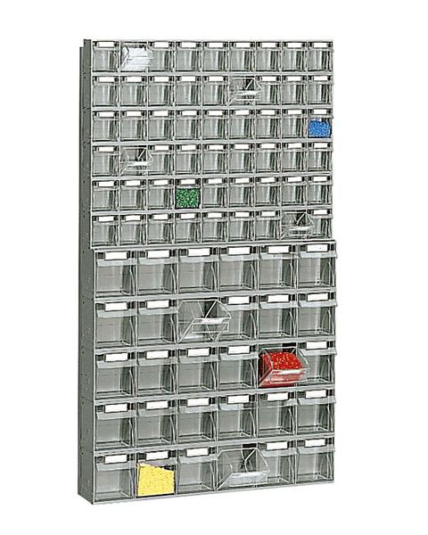 Fami Wandtragrahmen für Practibox mit Practibox mit 84 Behältern, B 600 mm T 113 mm H 1022 mm, dunkelgrau RAL7000, FPPRF1000840201