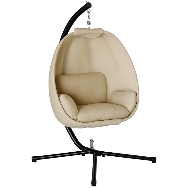 Outsunny Hängesessel, Eiförmiger Schaukelsitz mit weichem Kissen, für drinnen und draußen geeignet, 125L x 95B x 170H cm, Khaki, 84A-253