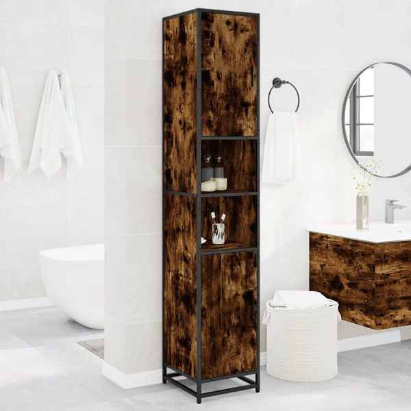 vidaXL Badschrank Räuchereiche 35x37,5x188,5 cm Holzwerkstoff Metall, 3300882
