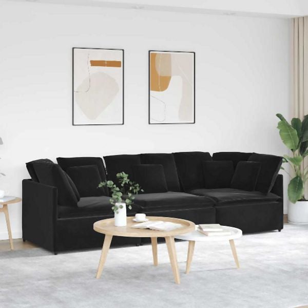 vidaXL Modulares Sofa mit Kissen Samt Schwarz, 3321284, 8721158642981